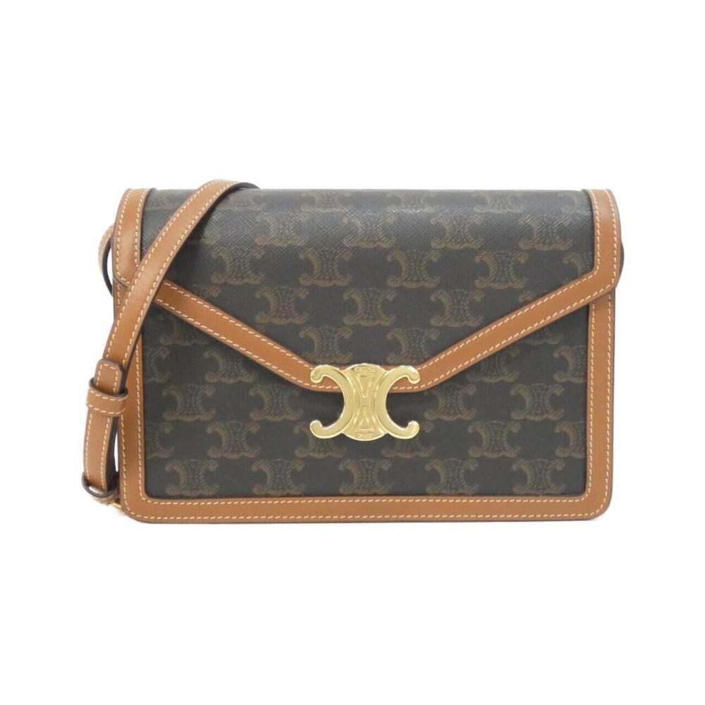 Celine Triomphe Canvas Calfskin Enveloppe Bag Brown